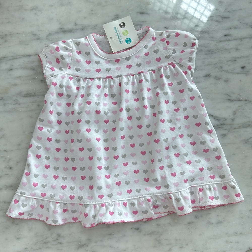 New Magnolia Baby pink and grey hearts knit  Dress and Bloomer Set